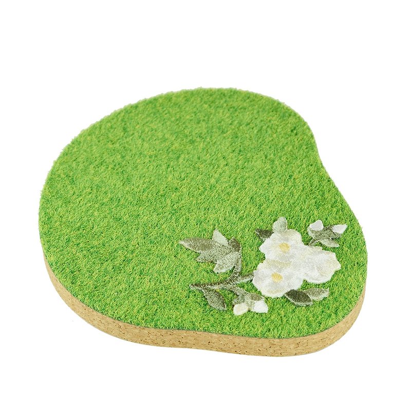 Shibaful Botanical Coaster Grass Island Garden Embroidered Cork Coaster - Coasters - Other Materials Green