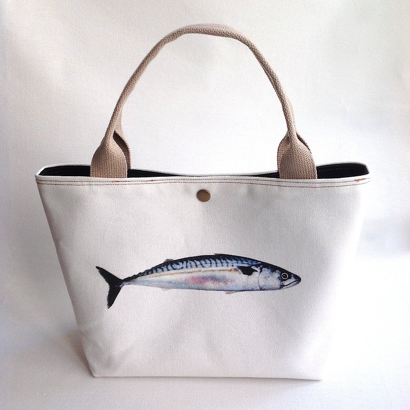 Design No.MK129 - 【Cotton Canvas】Mackerel Totes - Handbags & Totes - Cotton & Hemp White