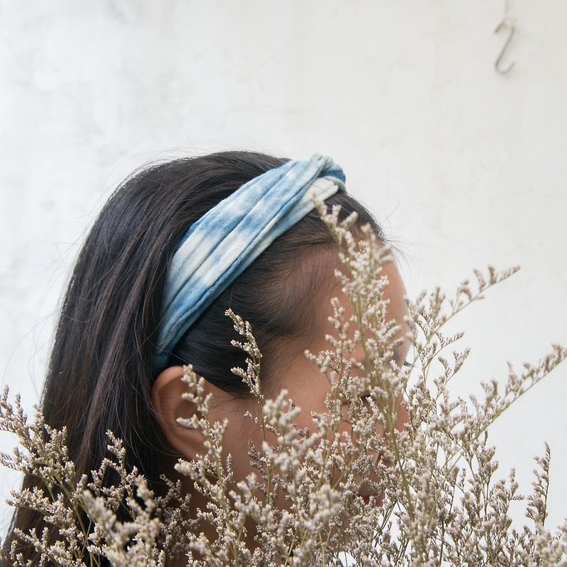Lazy headband | soft double layers cotton Natural indigo dye - เครื่องประดับผม - ผ้าฝ้าย/ผ้าลินิน สีน้ำเงิน
