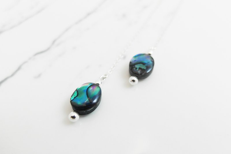 zo.craft abalone shell stone earrings / 925 sterling silver - ต่างหู - โลหะ สีน้ำเงิน
