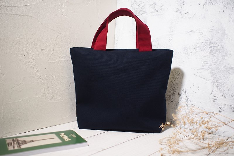 Pastoral series tote bag / tote bag / zipper canvas bag / midnight blue / in pre-order - Handbags & Totes - Cotton & Hemp Blue