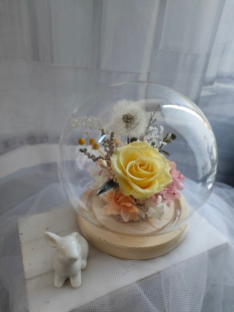 永生不凋花-蒲公英玻璃花盅 鐘罩 畢業 老師禮物 - 乾燥花/永生花 - 植物．花 粉紅色