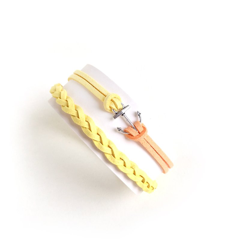 Handmade Double Braided Anchor Bracelets – lemon yellow limited - สร้อยข้อมือ - วัสดุอื่นๆ สีเหลือง