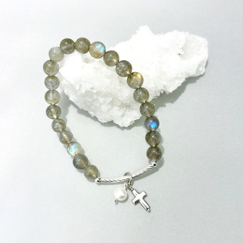 Ops Labradorite bracelet -拉長石/純銀/幸運/珍珠/藍光/手鍊 - 手鍊/手環 - 寶石 銀色