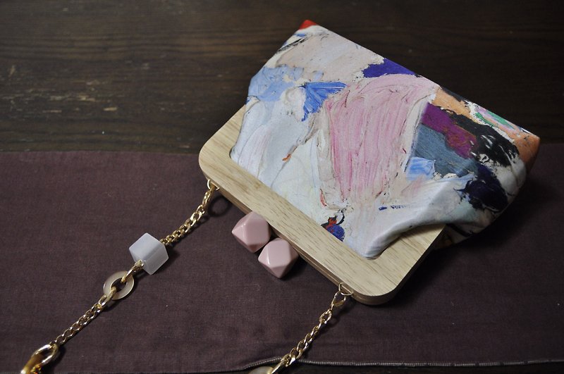 Crossbody bag in silk fabric with abstract oil painting pattern - Messenger Bags & Sling Bags - Silk 