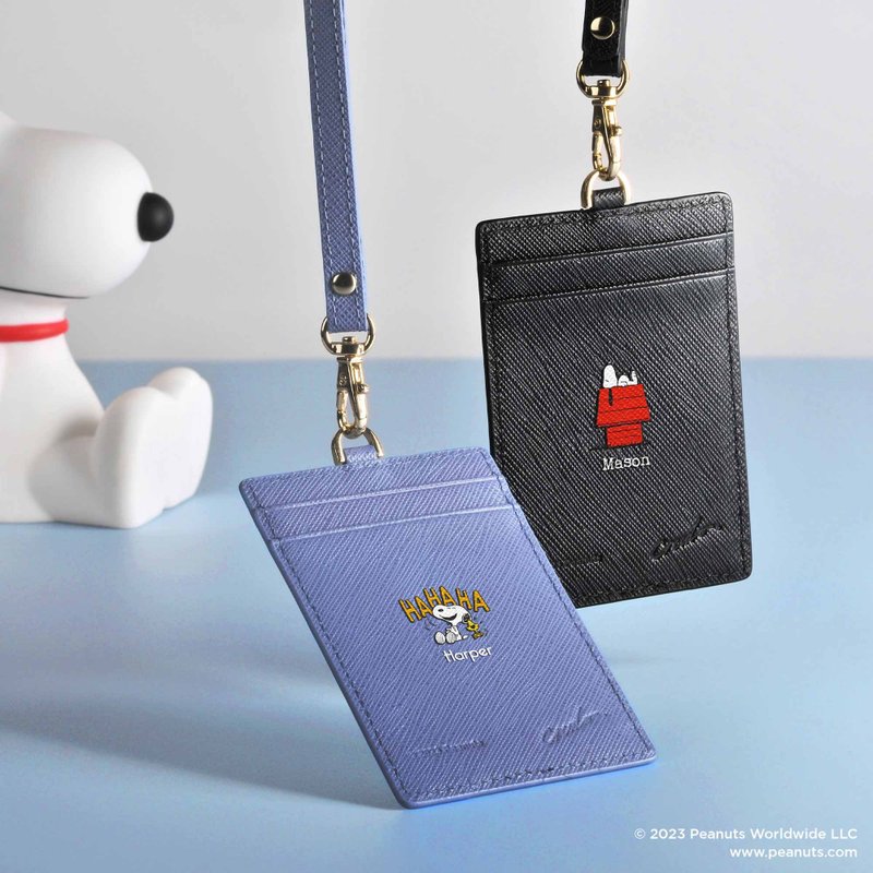 PEANUTS 特別版 客製化 UV印刷 十字紋皮革證件套 (3色) - 證件套/識別證套 - 真皮 粉紅色