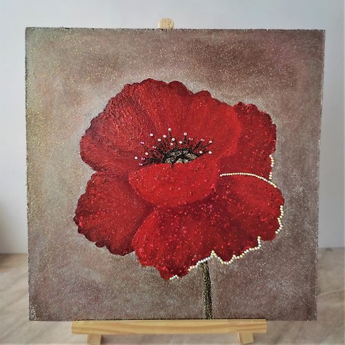 Artpainting Poppy painting with crystals living room wall decoration Floral hanging painting