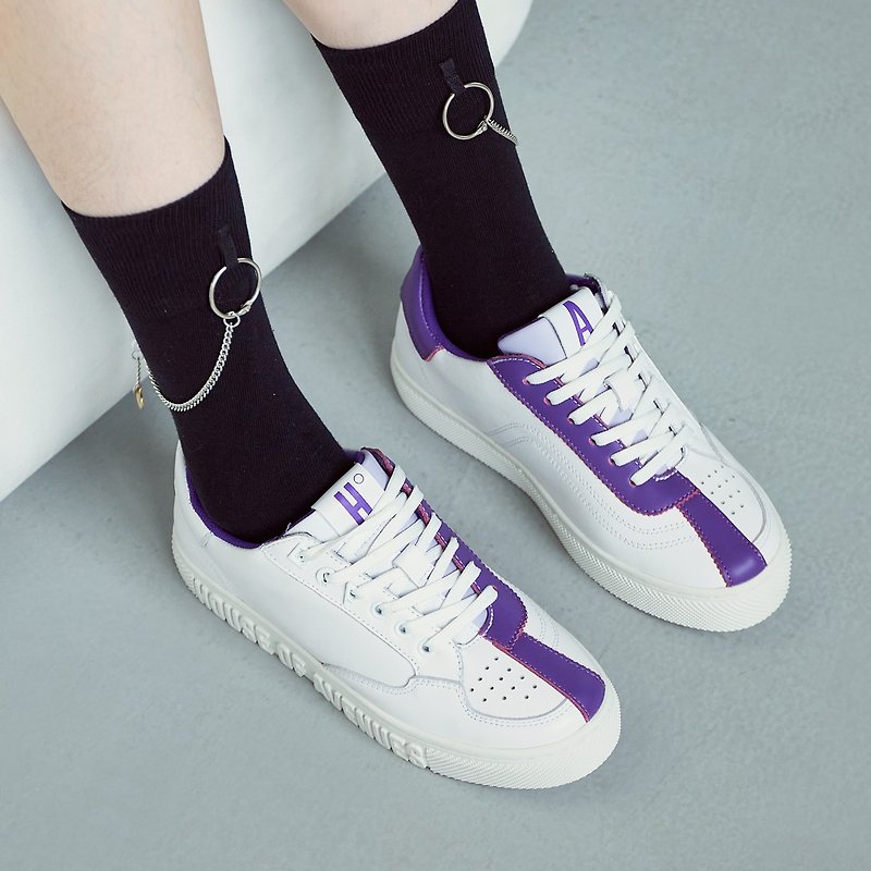| HOA | Versatile Patchwork Lace-Up Sneakers | Purple | 5772 | - Women's Casual Shoes - Genuine Leather Purple
