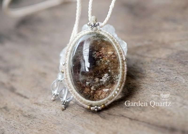 Medium grain★3D mountain★Garden quartz macrame necklace 1727 - สร้อยคอ - โลหะ สีใส