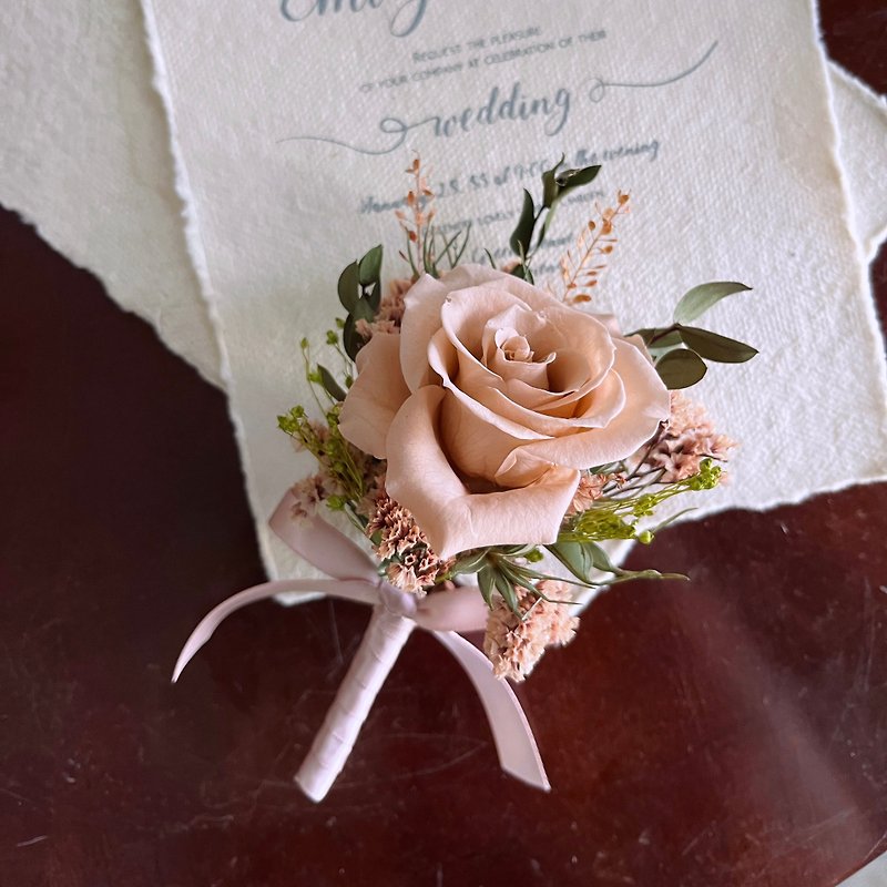 [Customizable] Eternal rose corsage groom/officiant/bridesmaid/groomsman accessories (including brooch) - ช่อดอกไม้แห้ง - พืช/ดอกไม้ สึชมพู