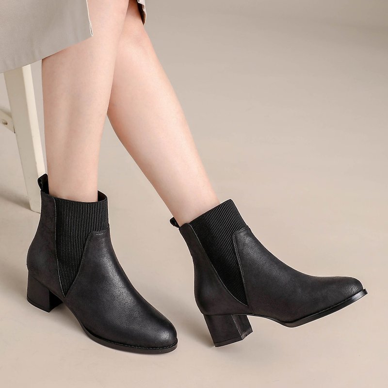 Super stable feet! 3D three-dimensional mid-heel elastic ankle boots - Women's Booties - Faux Leather Brown