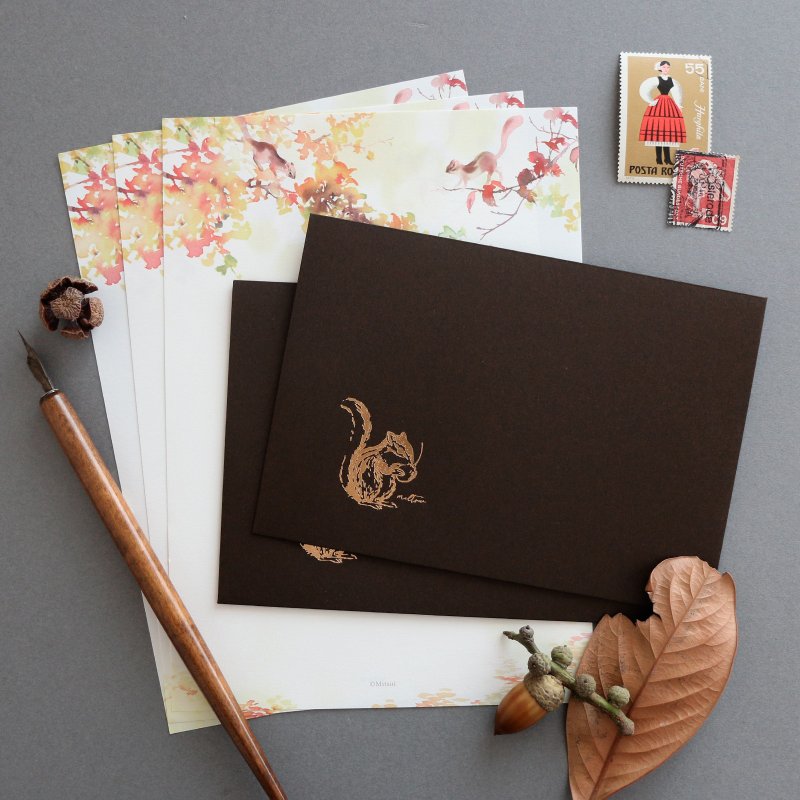 Ginkgo and squirrel letter set - ซองจดหมาย - กระดาษ สีนำ้ตาล