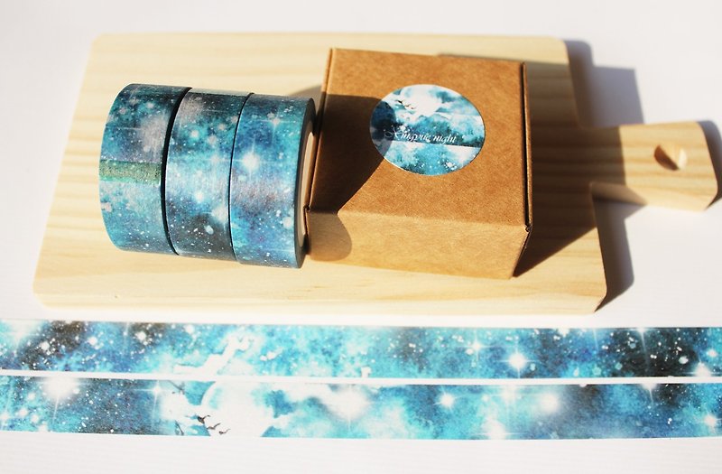紙テープの月と星の夜 - マスキングテープ - 紙 ブルー