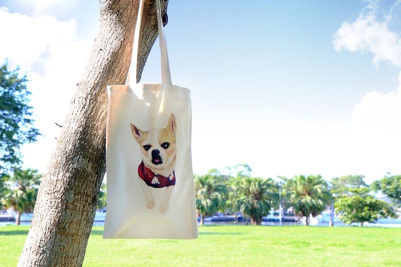 Mr. Yang  Chihuahua Tote Bag / Dogie Puppy Dog Animals Pets - กระเป๋าถือ - ผ้าฝ้าย/ผ้าลินิน หลากหลายสี
