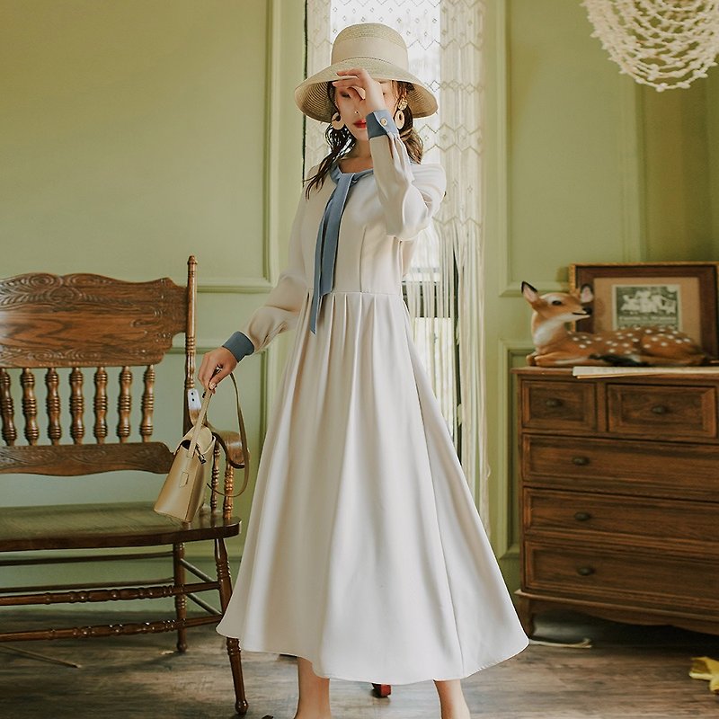 2018秋の女性の新しい色のコントラストリボンのシワのドレスのドレス - ワンピース - ポリエステル カーキ