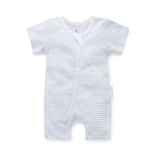 Purebaby有機棉 澳洲Purebaby有機棉嬰兒連身衣/新生兒 包屁衣 0~6M 粉藍條紋