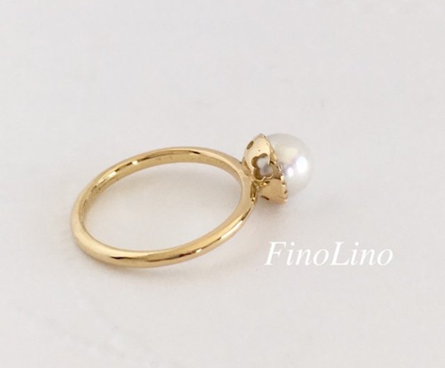 アコヤ真珠花珠❣️プリンセスデザイン♥7mmに近い♪K18GP『りんりん手作』 花珠真珠ピアス＜7.9mm＞スタッド・K18YG・ダイヤモンド0.04ct
