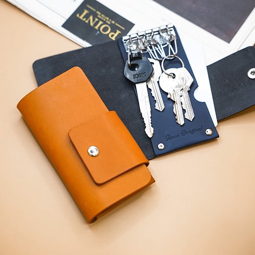 Anvi Original 大容量皮革鑰匙包/附卡夾層 鑰匙包卡夾 可客製燙金/壓印