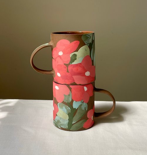 Renee's Ceramics 紅色日日春咖啡杯