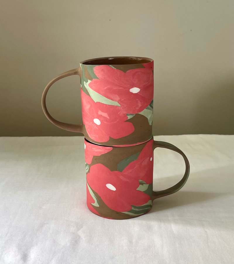 Red Periwinkle Nerikomi Mug - Mugs - Porcelain 