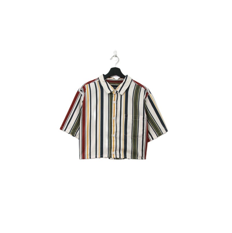 Back to Green-再製短板條紋襯衫 白紅黃綠 wt-02//vintage shirt - 女襯衫 - 棉．麻 