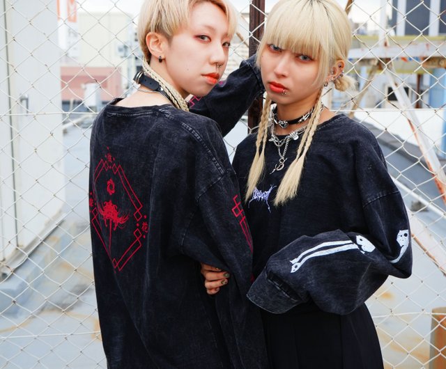 彼岸花ウォッシュ加工ロングスリーブTシャツQOOZA日本ZZ004