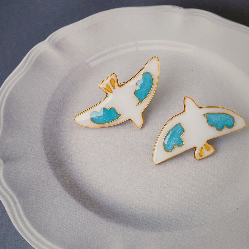 Handmade Bird Brooch -sky blue | cloisonné - เข็มกลัด - เรซิน สีน้ำเงิน