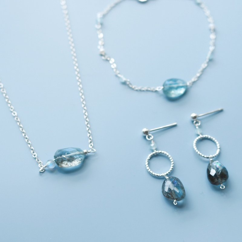 海洋之心 - 天然海藍寶純銀飾品 - 手鍊/手鐲 - 水晶 藍色
