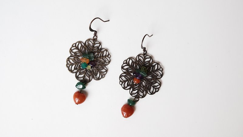 Handmade X] [elegant natural stone earrings - ต่างหู - โลหะ สีนำ้ตาล