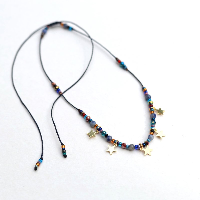 Star 24K gold plated with multicolor stone and glass choker necklace - 項鍊 - 繡線 多色