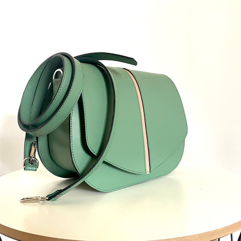 Green leather saddle bag, Green leather crossbody, Green leather purse, Handbag - กระเป๋าถือ - หนังแท้ 