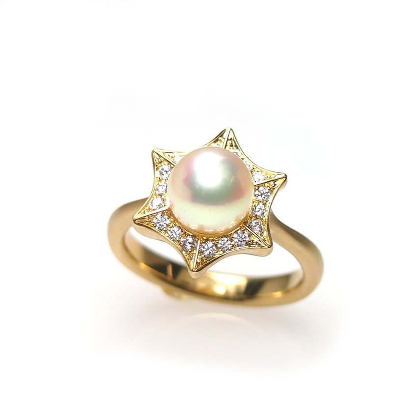 Japanese Akoya pearl ring　7.7mm　Diamond　18K yellow gold - General Rings - Pearl 