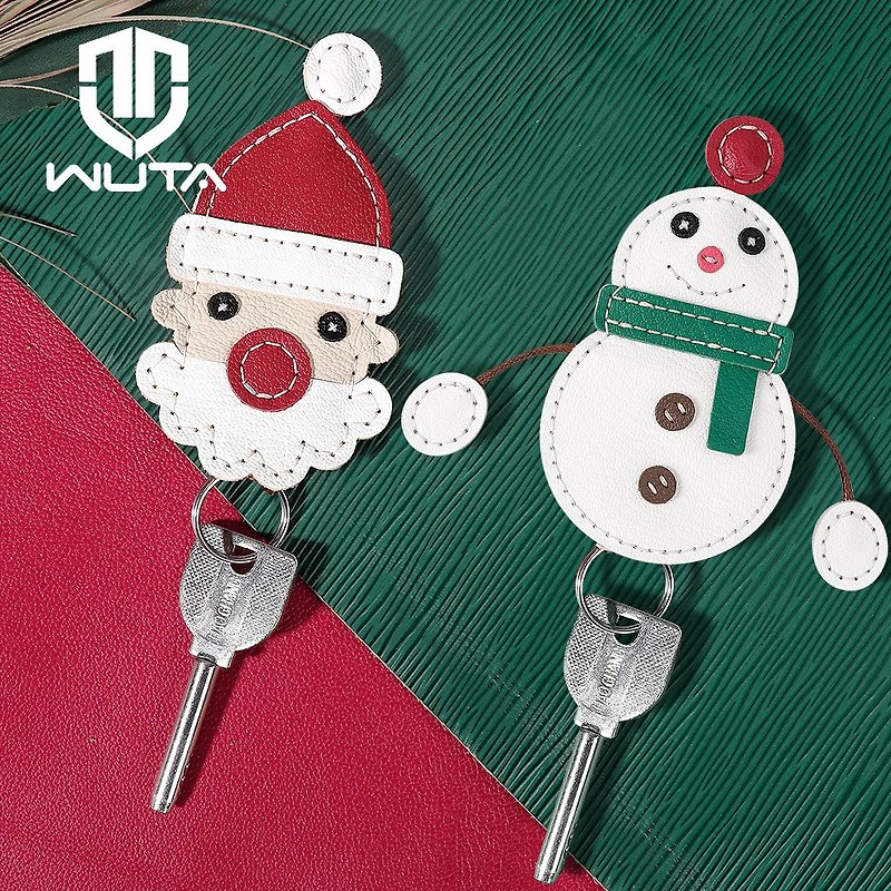 Parent-child handmade diy gift Santa Claus snowman key pendant key bag material package - Keychains - Genuine Leather 