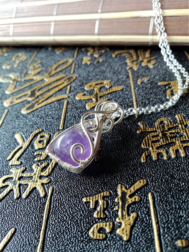 佚名山河。項鍊。紫水晶。軟糖。金屬編織 - 項鍊 - 寶石 紫色