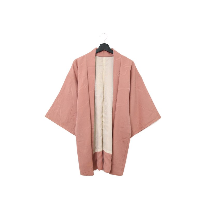 Back to Green-日本帶回羽織 低調線條 粉 kb-65/vintage kimono - 女大衣/外套 - 絲．絹 