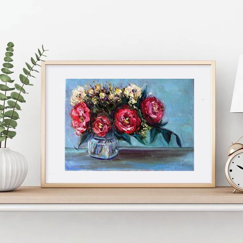 バラの花の絵画オイル抽象花のオリジナルアートインパストアートワーク