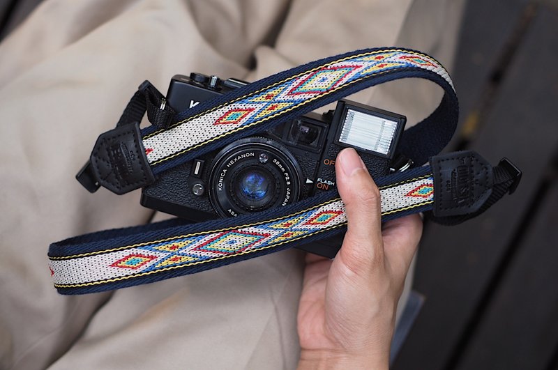 Navy Peyote with Navy  / SMALL SIZE / CAMERA STRAP by YESIDID - 相機背帶 - 人造皮革 藍色