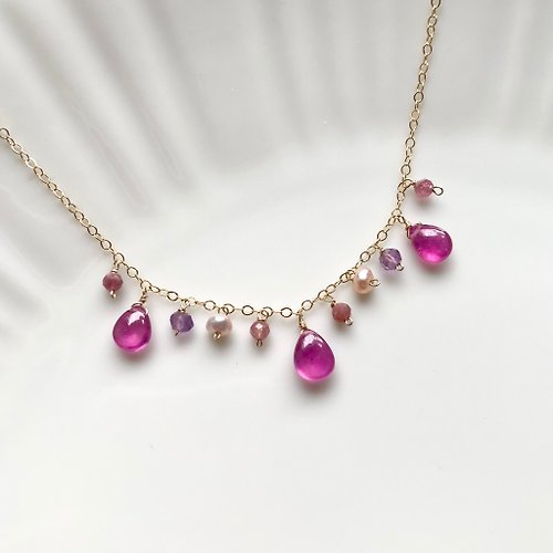 17select -Hina Jewelry- 情人節 14KGF 粉紅藍寶石項鍊 / 九月誕生石