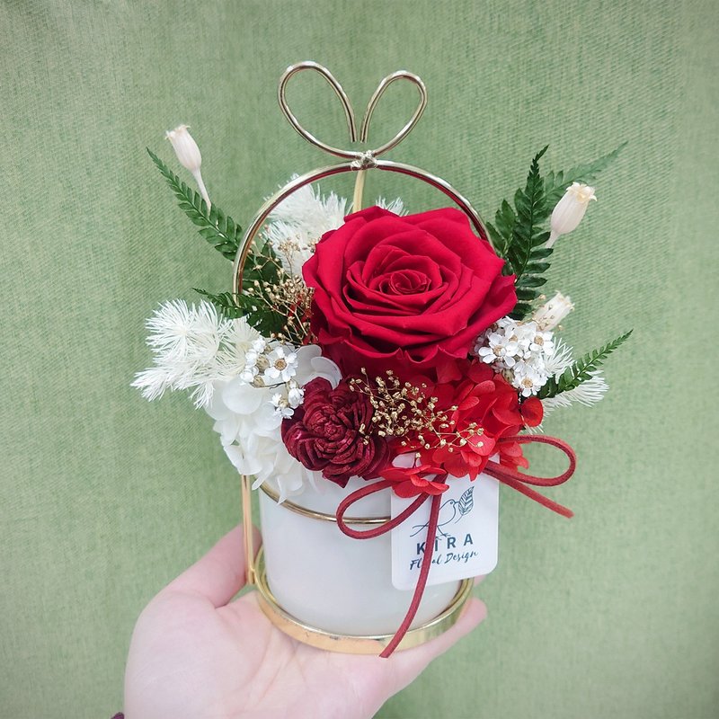 永生玫瑰/康乃馨金框小盆花/永生花/乾燥花/不凋花/禮物/裝飾 - 乾燥花/永生花 - 植物．花 紅色