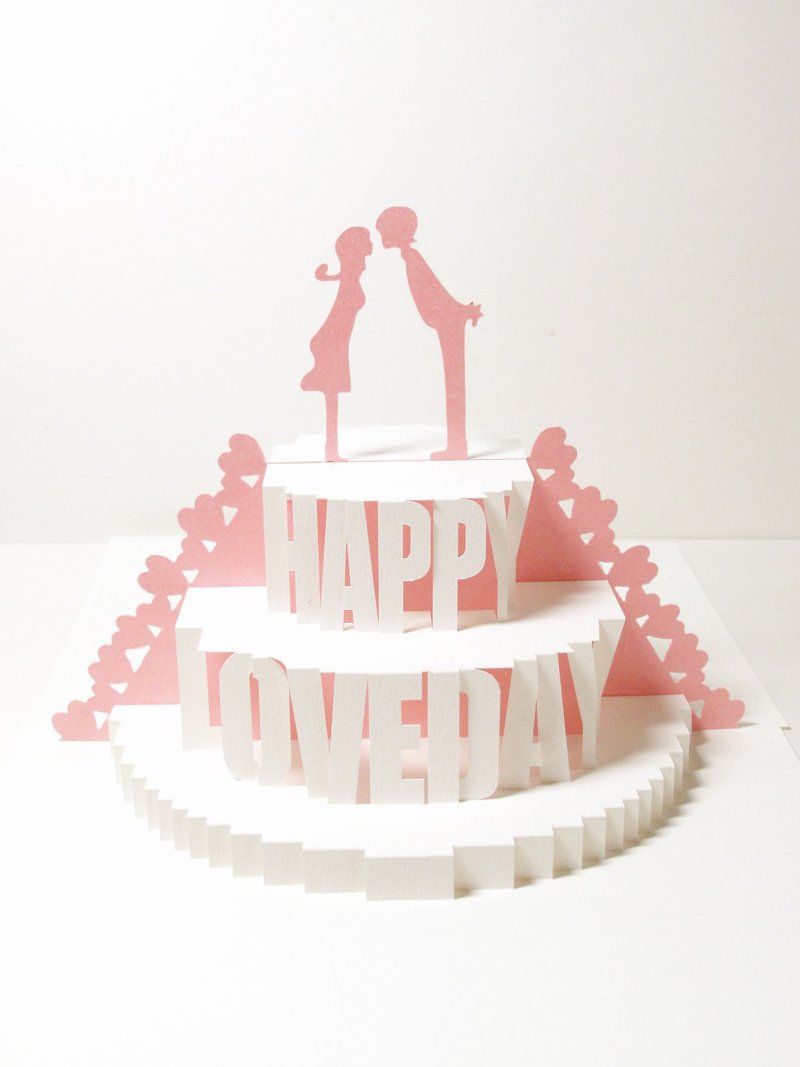 Valentine's Day Gift-Three-dimensional Paper Sculpture Lover Card-Kiss Cake-Miracle - Cards & Postcards - Paper Pink