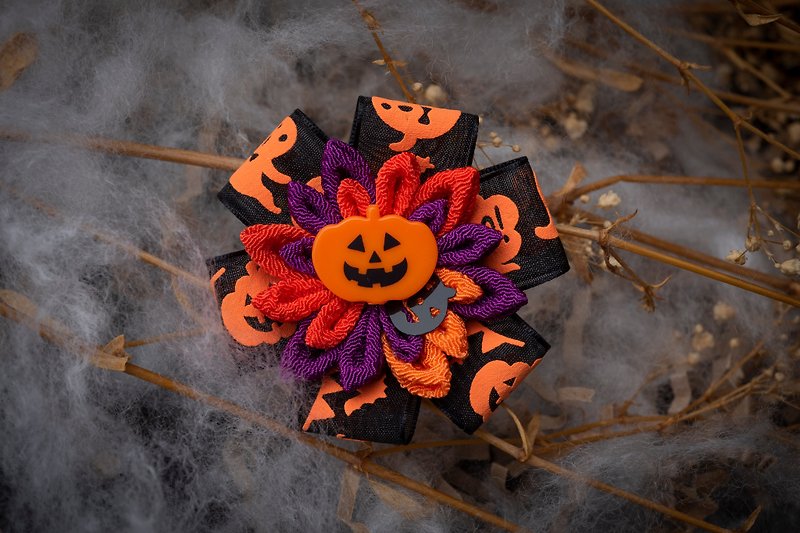 [Halloween limited] つまみ 工 / / wind cloth flower pumpkin ribbon 髪 菊 chrysanthemum - เครื่องประดับผม - ไฟเบอร์อื่นๆ สีส้ม