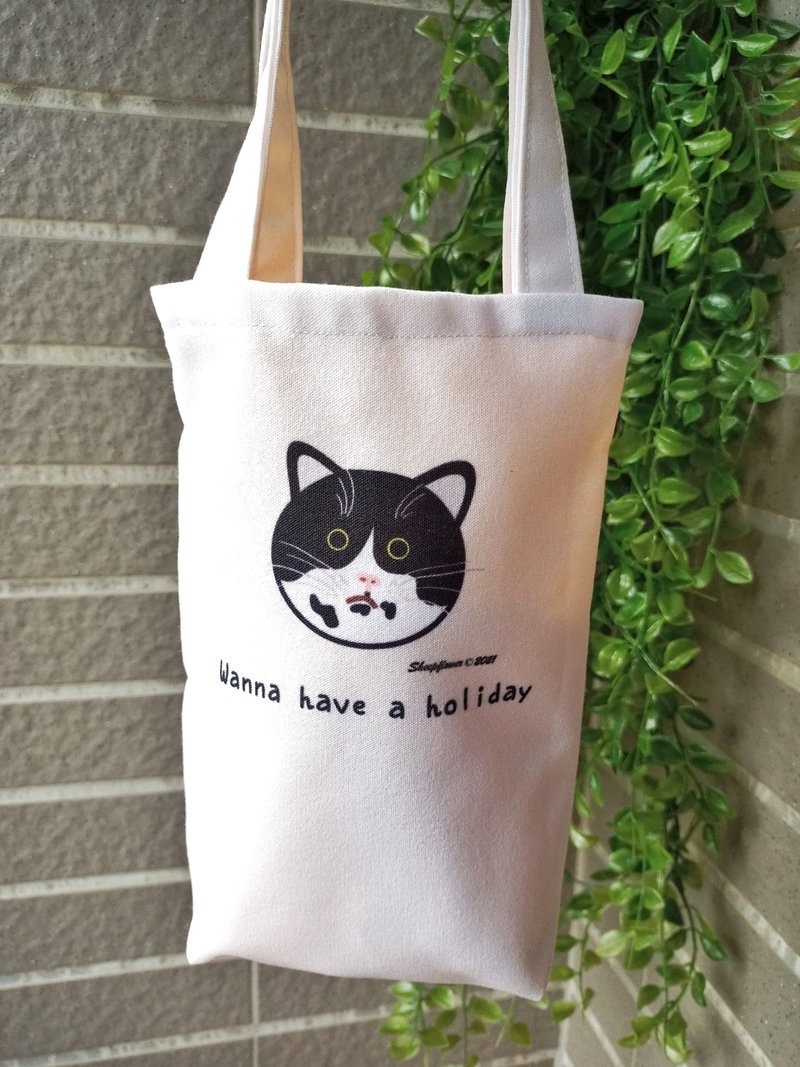 The total purchase price is 190 yuan for purchases over 500 yuan_Canvas Beverage Bag_Drink Cup Bag_Ice Master Cup Bag (Cat) - Beverage Holders & Bags - Cotton & Hemp Multicolor