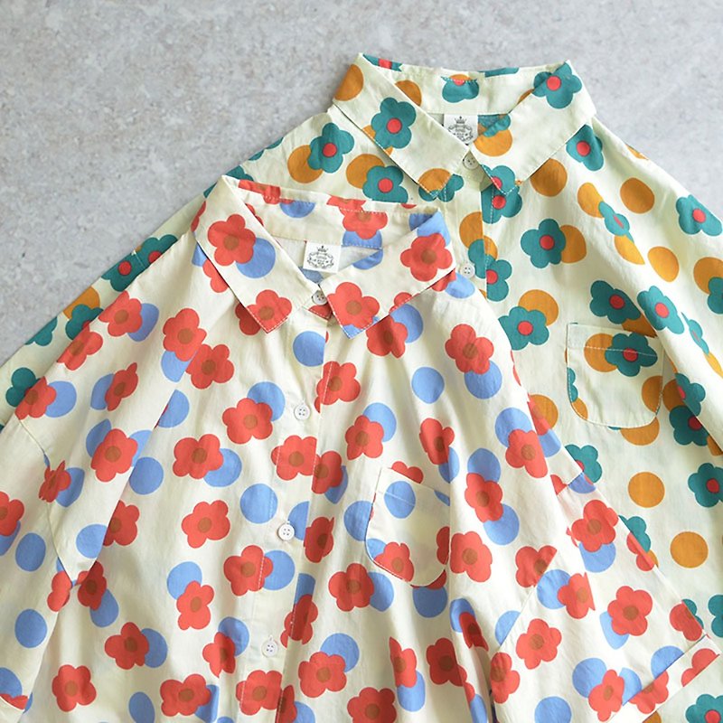 [Mori Zhihai] Retro floral cotton shirt/Japanese printed shirt - Women's Shirts - Cotton & Hemp Red