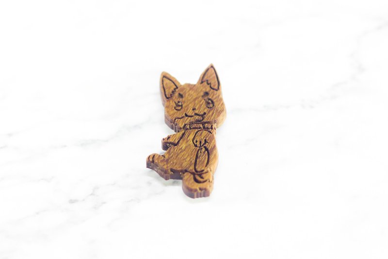 Shiba Inu Badge/ Solid Wood Carving Pin/ Wooden brooch/ Shiba Inu lover gift - Brooches - Wood Orange