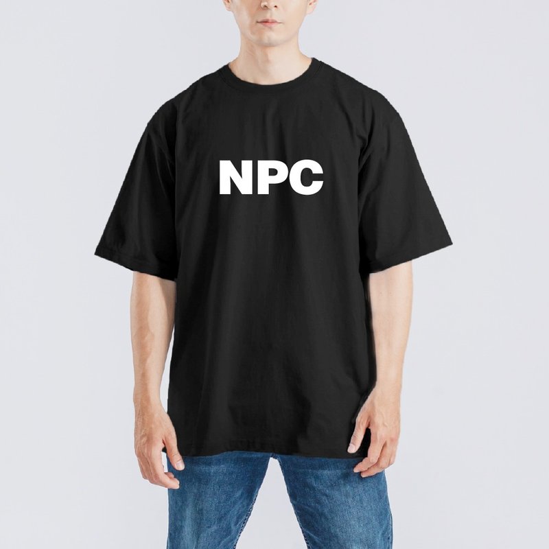 NPC Game Funny Clothes Drop Shoulder Oversized T-shirt White Tee Black Tee Kids' Clothing Cooling Shirt Black Tee - เสื้อยืดผู้ชาย - ผ้าฝ้าย/ผ้าลินิน หลากหลายสี