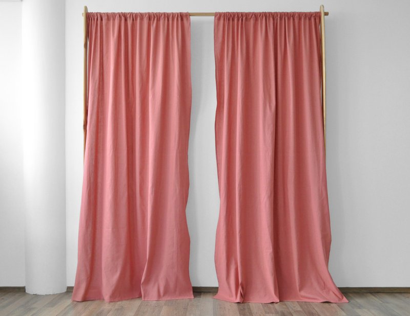 Rust pink regular and blackout linen curtains / Custom curtains / 2 panels - 門簾/門牌 - 亞麻 粉紅色
