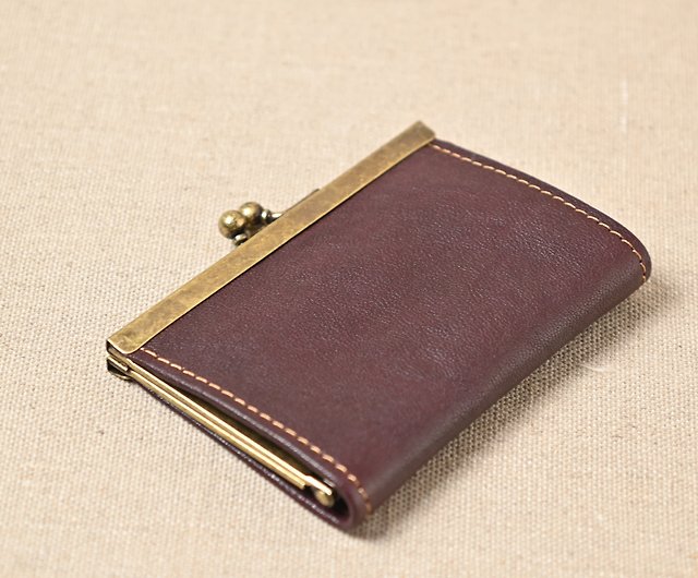 Clasp Business Card Holder in Handmade Genuine Leather - Burgundy 