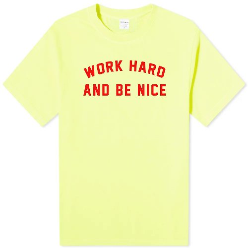 hipster Work Hard and Be Nice 短袖T恤 螢光綠 英文交換禮物聖誕工作