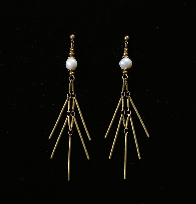 Bronze Fishbone Pearl Earring - Earrings & Clip-ons - Other Metals Gold