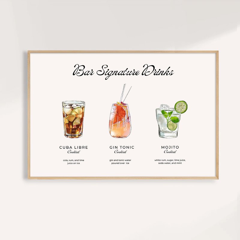 手繪插畫 掛畫 海報 畫芯 / 酒吧經典特調 Bar Signature Drinks - 海報/掛畫/掛布 - 紙 